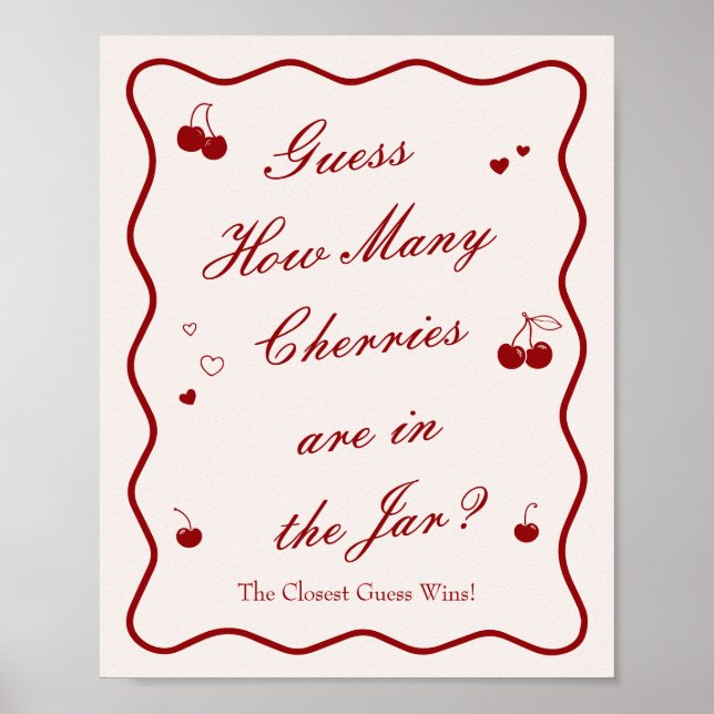 Poster Cherry Bridal Shower Guess How Many Cherries (Devant)
