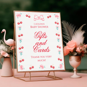 Poster Cherry On Top Aquarelle Rose Bow Cadeau et carte