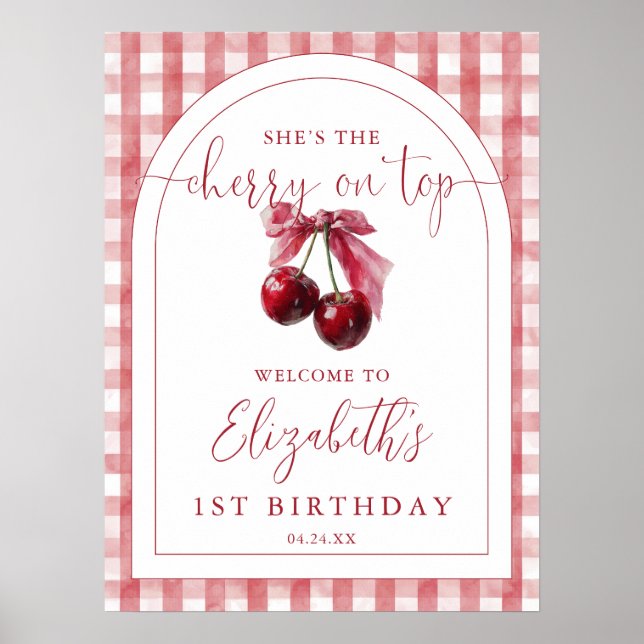 Poster Cherry On Top Bow Birthday Welcome Sign (Devant)