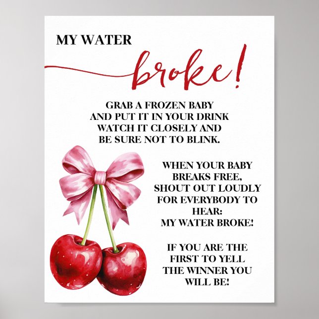 Poster Cherry Pink Coquette Mon Baby shower à eau Broyé (Devant)