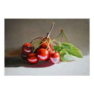 Poster Cherry réaliste vie morte avec art Feuille