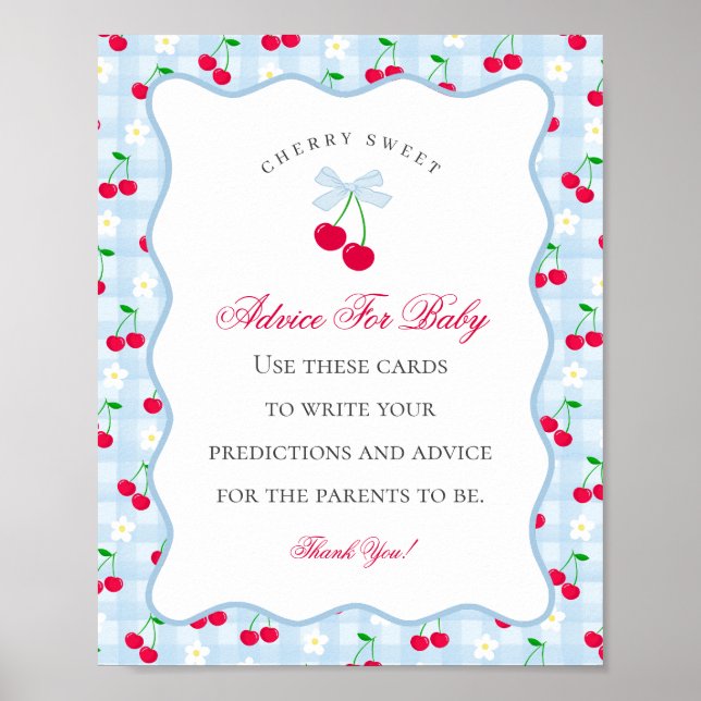 Poster Cherry Sweet Blue Coquette Bow Conseils pour bébé (Devant)