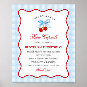 Poster Cherry Sweet Blue Coquette Bow Gingha Time Capsule