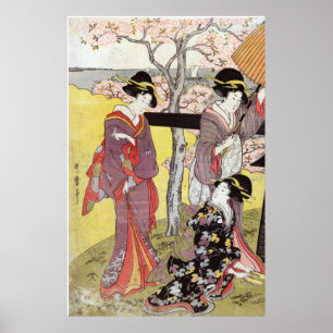 Poster Cherry Viewing at Gotenyama par Kitagawa Utamaro