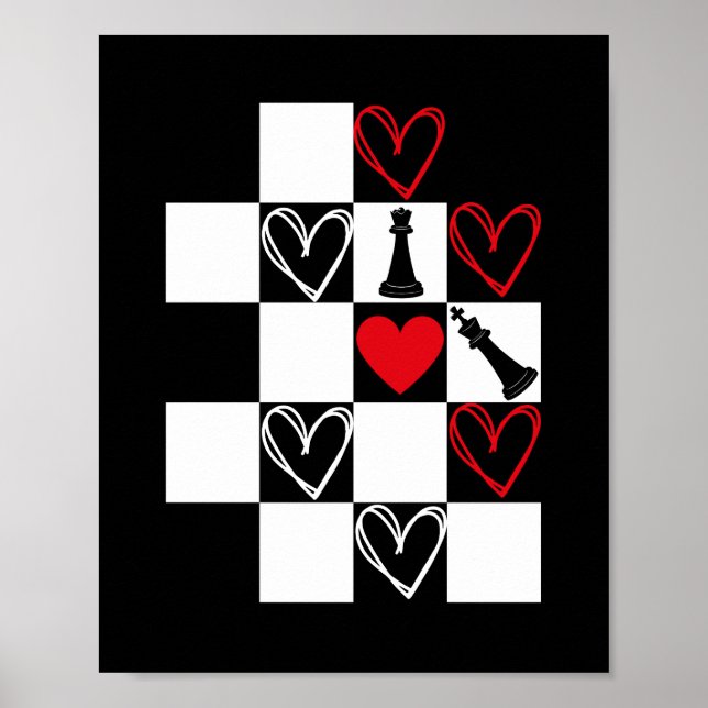 Poster Chessboard Heart Valentines Day B&W (Devant)