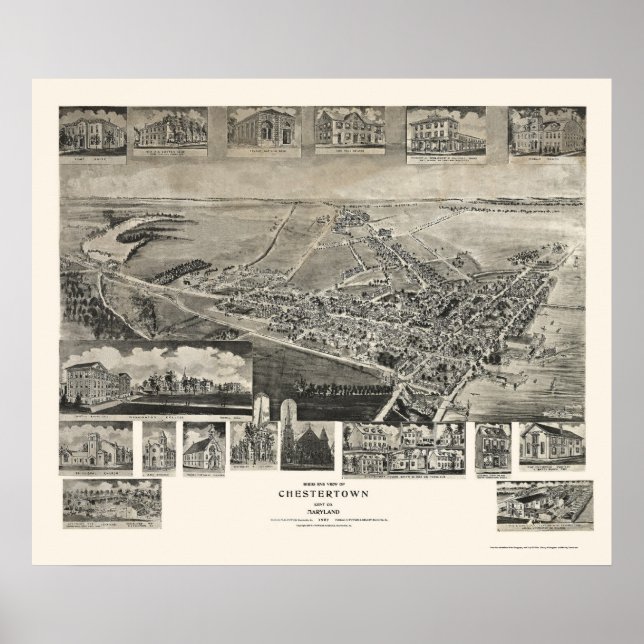 Poster Chestertown, MD Carte panoramique - 1907 (Devant)