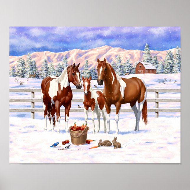 Poster Chestnut Pinto Sorrel Peinture Quartier Chevaux hi (Devant)