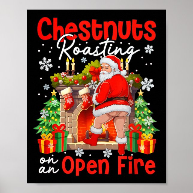 Poster Chestnuts Roasting On An Open Fire Funny Santa  (Devant)