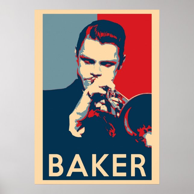 Poster Chet Baker Espère les tailles de l'histoire du jaz (Devant)