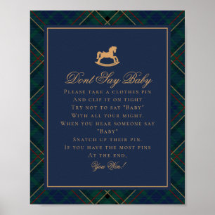 Poster Cheval à bascule à carreaux tartan bleu N'oubliez