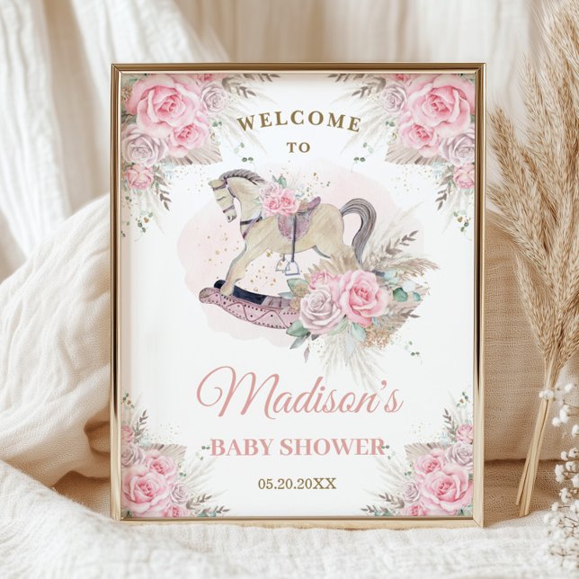 Poster Cheval à Bascule Bébé Fleurs Roses Herbe de la Pam (Créateur téléchargé)