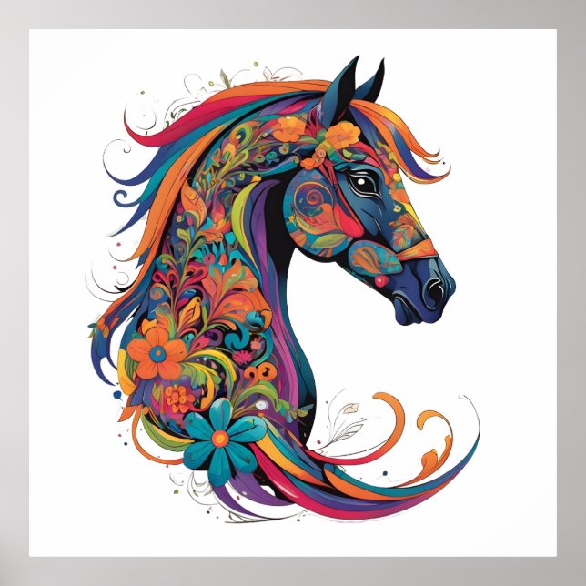 Poster Cheval abstrait coloré (Devant)
