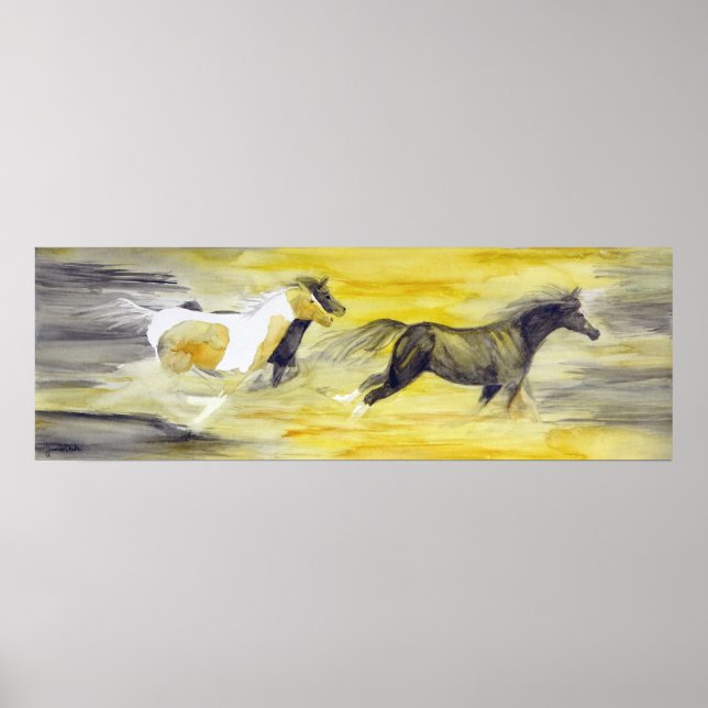 Poster Cheval Abstrait gris et jaune (Devant)