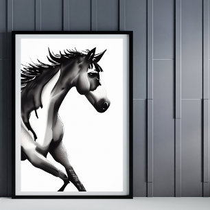 Poster Cheval Abstrait   Noir et blanc