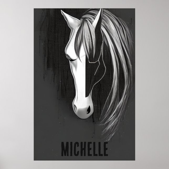 Poster Cheval Abstrait noir et blanc personnalisé (Devant)
