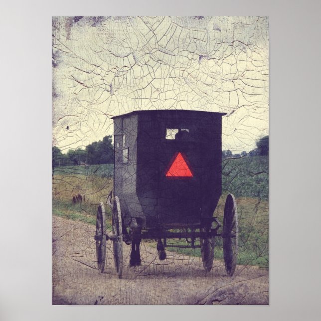 Poster Cheval Amish et Buggy, Crackle Effet (Devant)