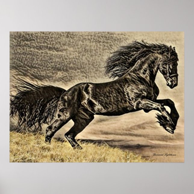 Poster Cheval antique de l'étalon noir (Devant)