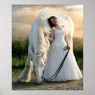 Poster Cheval blanc avec mariée