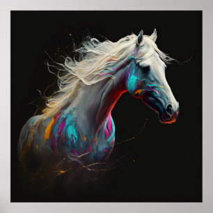 Poster Cheval blanc, Couleurs Abstraites, Mur d'impressio