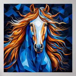Poster Cheval Blanc ✨ Crinière Dorée Mosaïque Élégante Fa