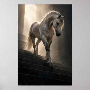 Poster Cheval blanc descendant les marches de pierre Reli