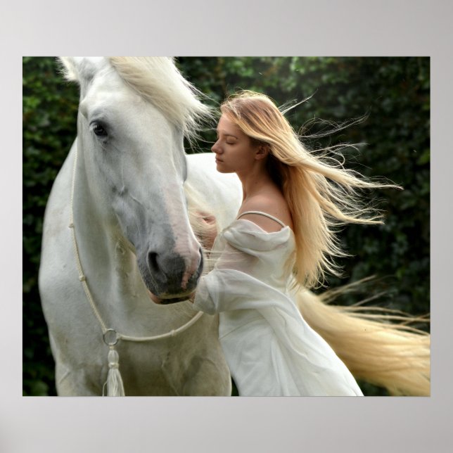 Poster Cheval blanc et fille (Devant)