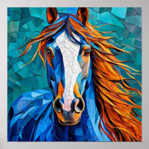 Poster Cheval blanc Mosaïque élégante Art fantastique