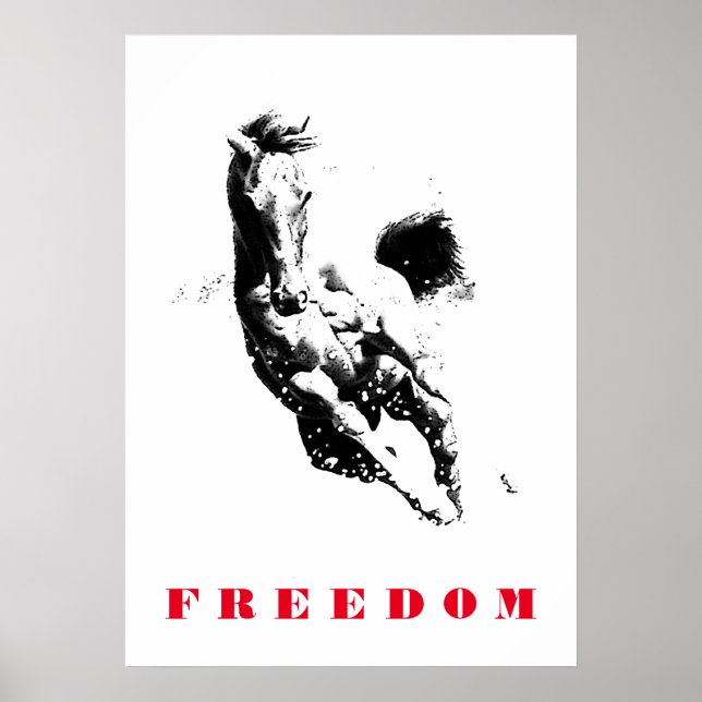 Poster Cheval Blanc Noir Motivation Liberté Pop Art (Devant)