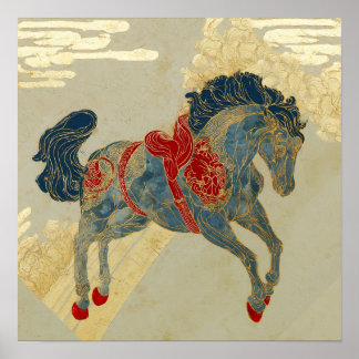 Poster Cheval bleu royal orné 