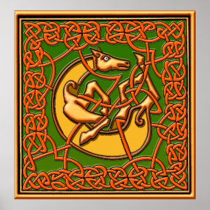 Poster Cheval captif médiéval en Design de noeud celtique