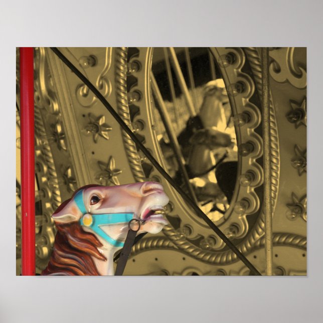 Poster Cheval Carrousel En Miroir Sepia Couleur Partielle (Devant)