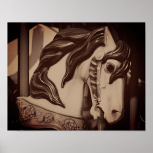 Poster Cheval Carrousel Silencieux À Vapeur En Sepia Brow