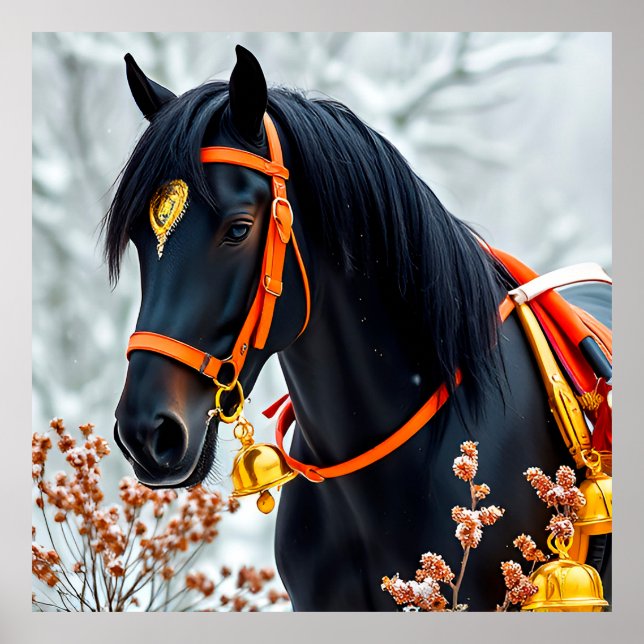 Poster Cheval châtaignier noir élégant (Devant)