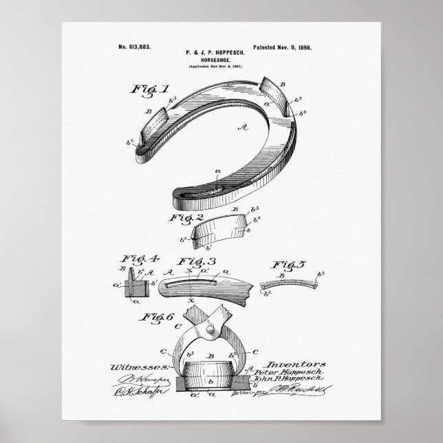 Poster Cheval Chaussure 1898 Brevet Art Livre blanc (Devant)