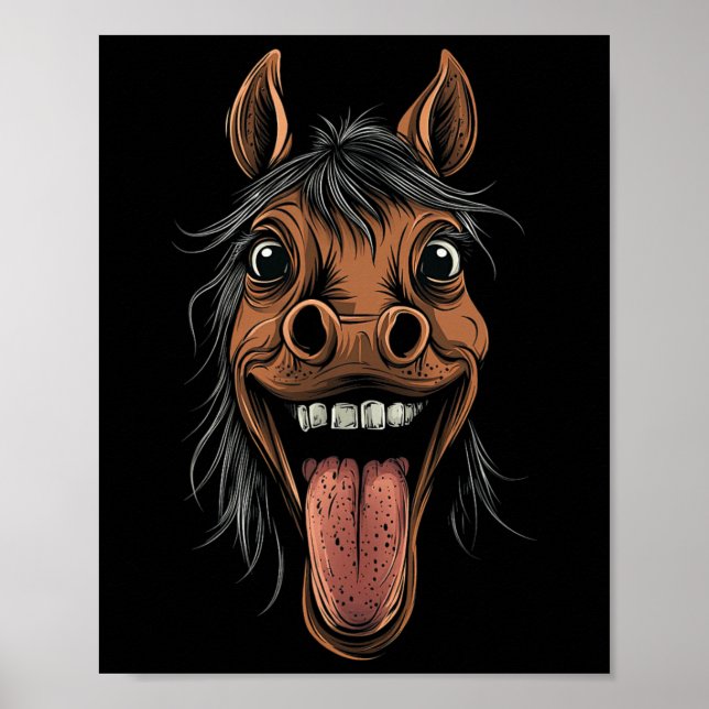 Poster Cheval cool Montrant Langue Chevaux Équitation À C (Devant)