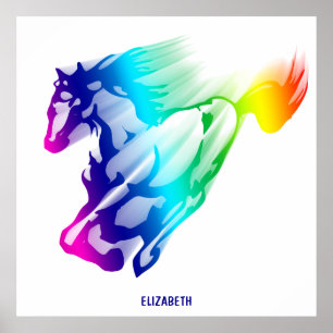 Poster Cheval courant d'arc-en-ciel avec la traînée de