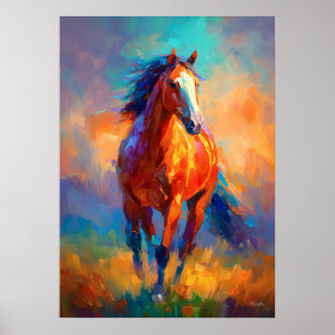 Poster Cheval courant impressionniste Animal coloré