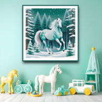 Cheval d'argent vert dans la forêt enchantée
