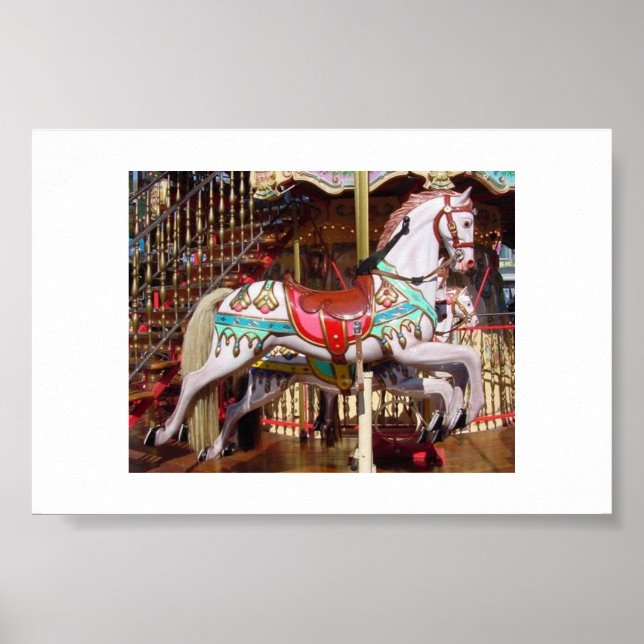 Poster Cheval de Carousel - Bois antique authentique (Devant)