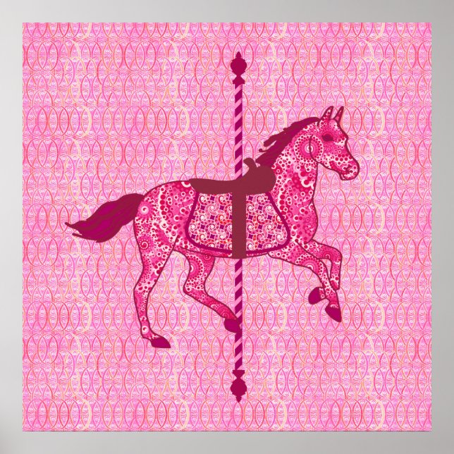 Poster Cheval de carrousel - Fuchsia rose (Devant)