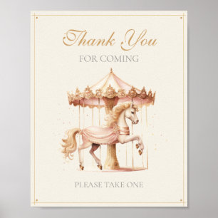 Poster Cheval de carrousel rose vintage Merci d'être venu