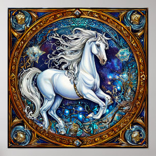 Poster Cheval de conte de fées orné Cercle fantaisie Élég
