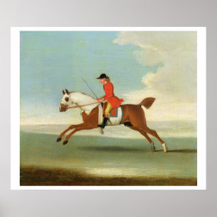 Poster Cheval de course galopant et jockey monté en rouge