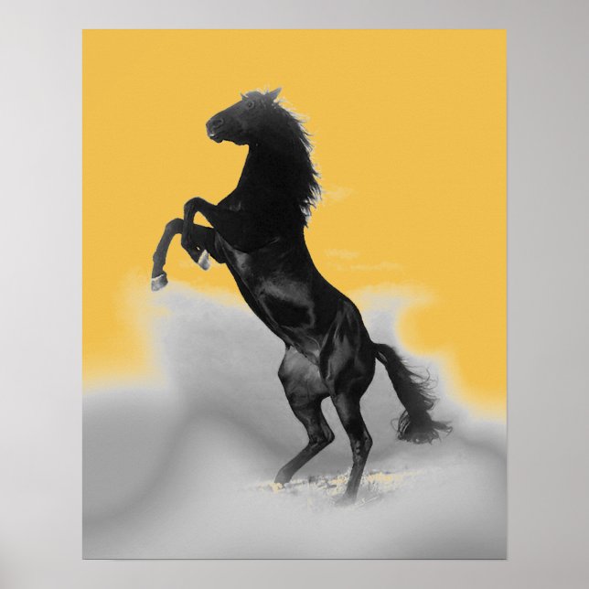 Poster Cheval de élevage blanc de jaune d'art de bruit (Devant)