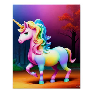 Poster Cheval de licorne blanche-37474