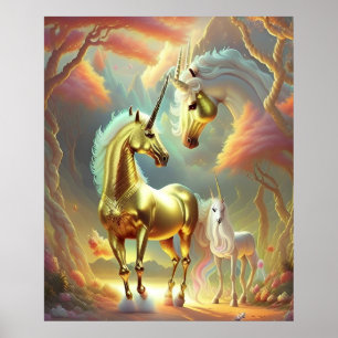Poster Cheval de licorne magique en or enchanté