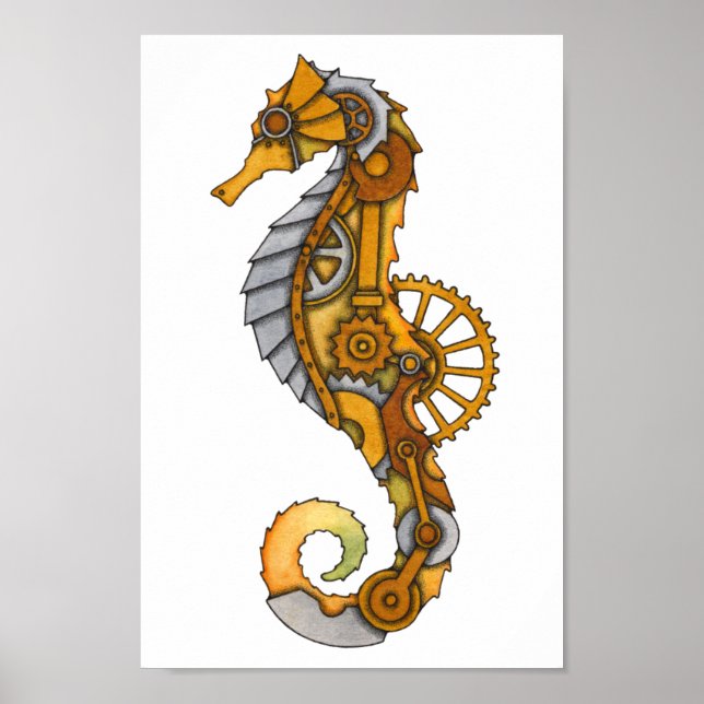 Poster Cheval de mer Steampunk (Devant)