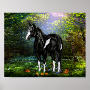 Poster Cheval de peinture à ciel ouvert noir et blanc