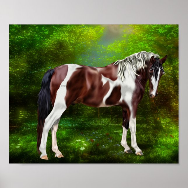 Poster Cheval de peinture de la baie Tobiano (Devant)