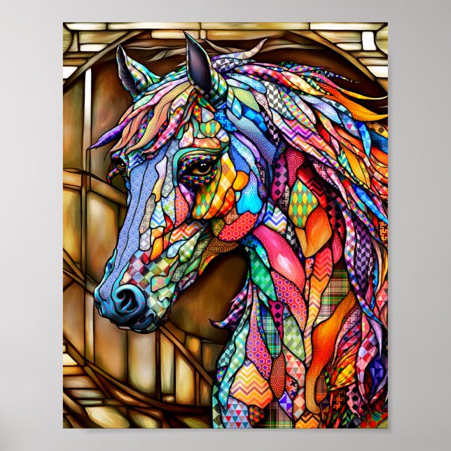Poster Cheval de style mosaïque en verre à plusieurs coul (Devant)